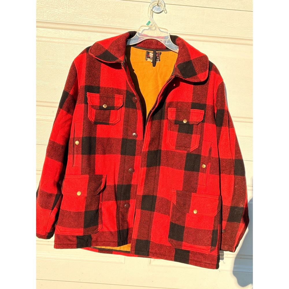 Vtg 1950's Woolrich  Mackinaw Wool Hunting Field Jacket Buffalo Plaid Mens 46 XL
